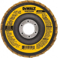 DeWALT - 40 Grit, 4-1/2" Disc Diam, 7/8" Center Hole, Type 27 Aluminum Oxide Flap Disc - 13,300 Max RPM, Fiberglass Backing, Arbor Attaching System, Non-Woven - Industrial Tool & Supply