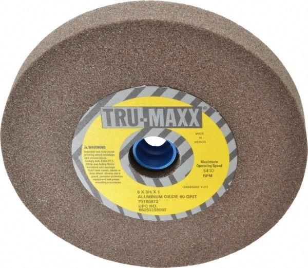 Tru-Maxx - 60 Grit Aluminum Oxide Bench & Pedestal Grinding Wheel - 6" Diam x 1" Hole x 3/4" Thick, 5410 Max RPM, O Hardness, Medium Grade , Vitrified Bond - Industrial Tool & Supply