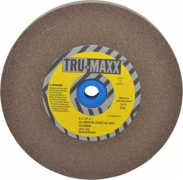 Tru-Maxx - 80 Grit Aluminum Oxide Bench & Pedestal Grinding Wheel - 6" Diam x 1" Hole x 3/4" Thick, 5410 Max RPM, O Hardness, Medium Grade , Vitrified Bond - Industrial Tool & Supply