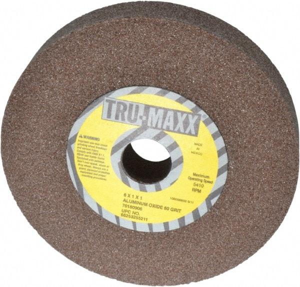 Tru-Maxx - 60 Grit Aluminum Oxide Bench & Pedestal Grinding Wheel - 6" Diam x 1" Hole x 1" Thick, 5410 Max RPM, O Hardness, Medium Grade , Vitrified Bond - Industrial Tool & Supply