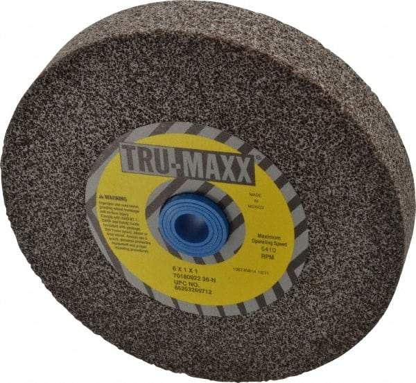 Tru-Maxx - 36 Grit Aluminum Oxide Bench & Pedestal Grinding Wheel - 6" Diam x 1" Hole x 1" Thick, 5410 Max RPM, O Hardness, Very Coarse Grade , Vitrified Bond - Industrial Tool & Supply