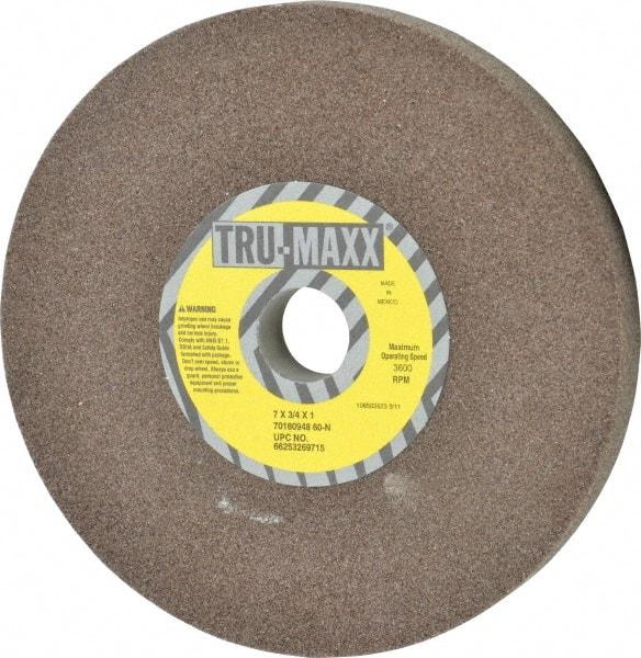 Tru-Maxx - 60 Grit Aluminum Oxide Bench & Pedestal Grinding Wheel - 7" Diam x 1" Hole x 3/4" Thick, 3600 Max RPM, O Hardness, Medium Grade , Vitrified Bond - Industrial Tool & Supply