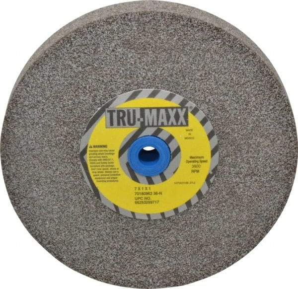 Tru-Maxx - 36 Grit Aluminum Oxide Bench & Pedestal Grinding Wheel - 7" Diam x 1" Hole x 1" Thick, 3600 Max RPM, O Hardness, Very Coarse Grade , Vitrified Bond - Industrial Tool & Supply