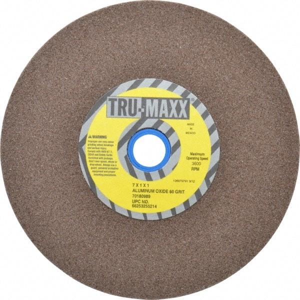 Tru-Maxx - 60 Grit Aluminum Oxide Bench & Pedestal Grinding Wheel - 7" Diam x 1" Hole x 1" Thick, 3600 Max RPM, O Hardness, Medium Grade , Vitrified Bond - Industrial Tool & Supply