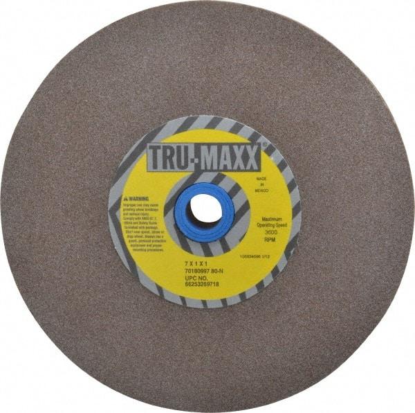 Tru-Maxx - 80 Grit Aluminum Oxide Bench & Pedestal Grinding Wheel - 7" Diam x 1" Hole x 1" Thick, 3600 Max RPM, O Hardness, Medium Grade , Vitrified Bond - Industrial Tool & Supply