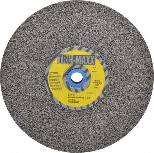 Tru-Maxx - 36 Grit Aluminum Oxide Bench & Pedestal Grinding Wheel - 8" Diam x 1" Hole x 1" Thick, 3600 Max RPM, O Hardness, Very Coarse Grade , Vitrified Bond - Industrial Tool & Supply