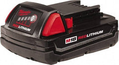 Milwaukee Tool - 18 Volt Lithium-Ion Power Tool Battery - 1.5 Ahr Capacity, 1/2 hr Charge Time, Series M18 RED - Industrial Tool & Supply