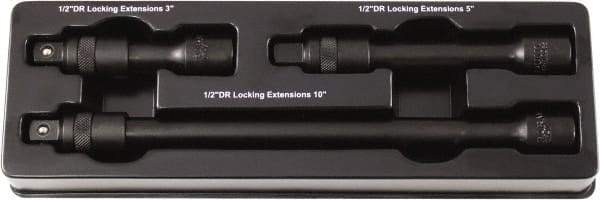 Paramount - 1/2" Drive Socket Impact Locking Extension Set - 3 Pieces, Includes 3, 5, 10" Lengths - Industrial Tool & Supply