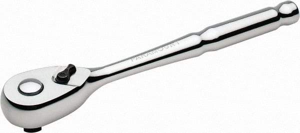 Paramount - 3/8" Drive Pear Head Quick-Release Ratchet - Chrome Finish, 8" OAL, 72 Gear Teeth - Industrial Tool & Supply
