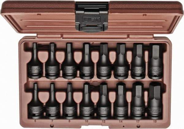Paramount - 16 Piece 1/2" Drive Inch/Metric Impact Hex Bit Socket Set - 1/4 to 3/4" Hex - Industrial Tool & Supply