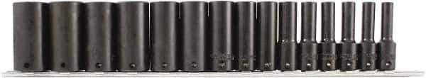 Paramount - 15 Piece 3/8" Drive Chrome Phosphate Finish Deep Well Impact Socket Set - 6 Points, 1/4" to 1" Range, Inch Measurement Standard - Industrial Tool & Supply