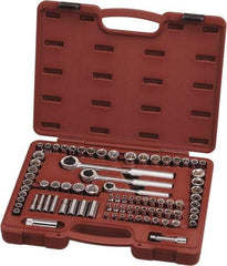 Paramount - 82 Piece 1/4", 3/8" & 1/2" Drive Chrome Vanadium Finish Deep Well Socket Set - 6, 12 Points, 5/32" to 13/16" (4mm to 19mm) Range, Inch/Metric Measurement Standard - Industrial Tool & Supply