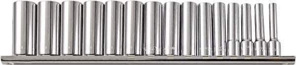 Paramount - 15 Piece 1/2" Drive Chrome Vanadium Finish Deep Well Socket Set - 12 Points, 3/8" to 1-1/4" Range, Inch Measurement Standard - Industrial Tool & Supply