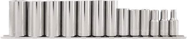 Paramount - 13 Piece 3/8" Drive Chrome Vanadium Finish Deep Well Socket Set - 6 Points, 1/4" to 1" Range, Inch Measurement Standard - Industrial Tool & Supply