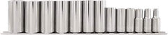 Paramount - 13 Piece 3/8" Drive Chrome Vanadium Finish Deep Well Socket Set - 6 Points, 1/4" to 1" Range, Inch Measurement Standard - Industrial Tool & Supply