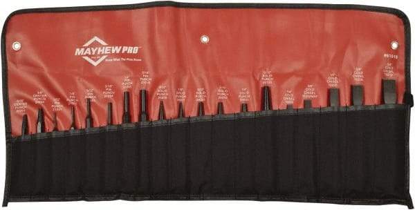 Mayhew - 19 Piece Punch & Chisel Set - 1/8 to 3/4" Chisel, 1/8 to 3/8" Punch, Hexagon Shank - Industrial Tool & Supply