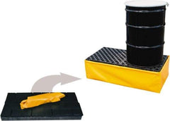 UltraTech - 55 Gal Sump, 1,200 Lb Capacity, 2 Drum, Polyethylene Spill Deck or Pallet - 48" Long x 24" Wide x 14" High, Yellow and Black, Drain Included, Inline Drum Configuration - Industrial Tool & Supply
