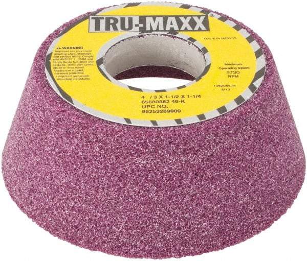 Tru-Maxx - 4" Diam x 1-1/4" Hole x 1-1/2" Thick, K Hardness, 46 Grit Surface Grinding Wheel - Aluminum Oxide, Type 11, Coarse Grade, Vitrified Bond, No Recess - Industrial Tool & Supply