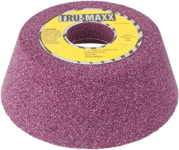 Tru-Maxx - 5" Diam x 1-1/4" Hole x 1-3/4" Thick, K Hardness, 46 Grit Surface Grinding Wheel - Aluminum Oxide, Type 11, Coarse Grade, Vitrified Bond, No Recess - Industrial Tool & Supply