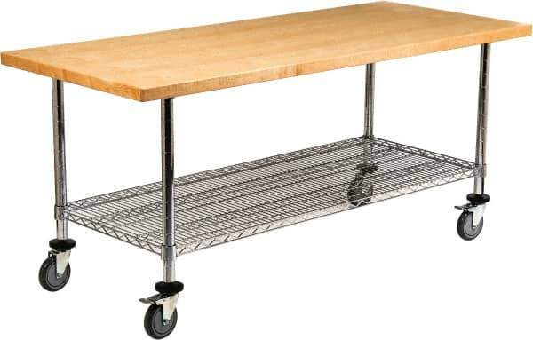 Value Collection - Wood Top Worktable Work Bench - Laminated Maple Top / Chrome Wire Shelf and Legs, Chrome, 72" Long x 30" Deep x 30" High - Industrial Tool & Supply