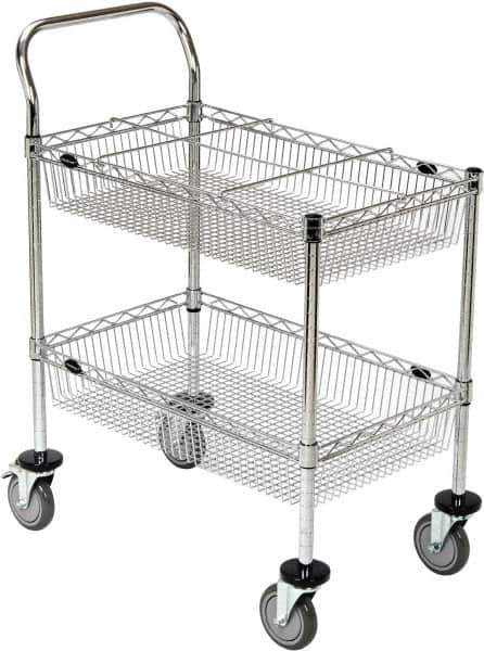 Value Collection - 300 Lb Capacity, 18" Wide x 30" Long x 40" High Wire Cart - 2 Shelf, Steel, 2 Rigid/2 Swivel Casters - Industrial Tool & Supply