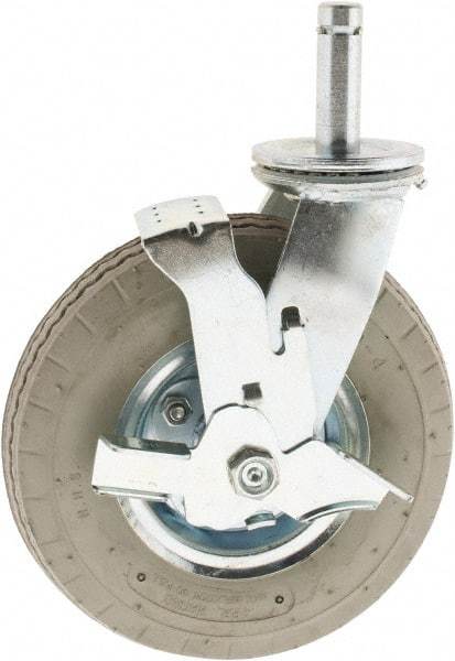 Value Collection - 8" Diam x 3-1/2" Wide, Rubber Swivel with Brake Caster - 300 Lb Capacity, Plain Stem Mount - Industrial Tool & Supply
