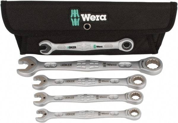 Wera - 4 Piece, 7/16" to 3/4", 12 Point Combination Wrench Set - Inch Measurement Standard, Satin Finish, Comes in Cordura Nylon Roll - Industrial Tool & Supply