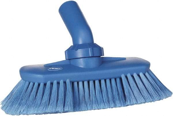 Vikan - 1-1/2" Bristle Length, Polyester Wash Brush - 7-3/4" Long x 3" Wide Head, 8" OAL, European Threaded Handle, Blue, Polypropylene Block, Flagged - Industrial Tool & Supply