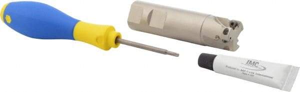 Iscar - 1" Cut Diam, 0.315" Max Depth of Cut, 1" Shank Diam, 3-3/4" OAL, Indexable Square Shoulder Helical End Mill - HM390 TPKT 1003 Inserts, Weldon Shank, 90° Lead Angle, Through Coolant, Series HeliIQMill - Industrial Tool & Supply