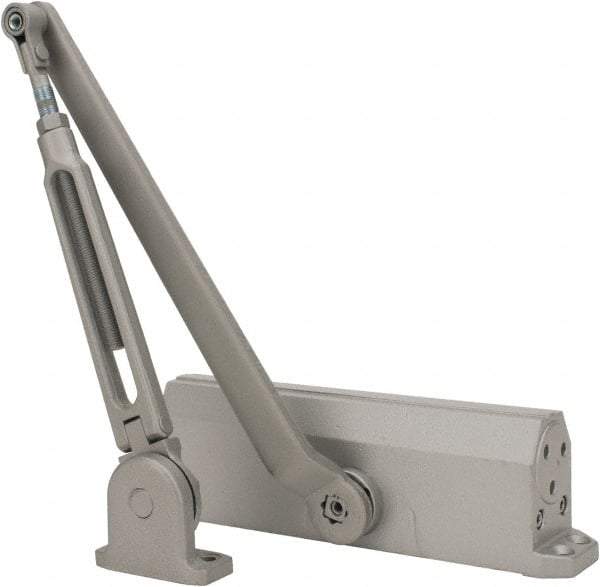 Falcon - 48" Door Width, 9-3/4" Closer Body Length, Light-Medium-Duty Door Closer to Hold Open Manual Damper - Aluminum Finish - Industrial Tool & Supply