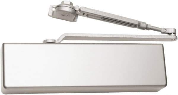 Falcon - 54" Door Width, 13-5/8" Closer Body Length, Heavy-Duty Door Closer to Full Cover to Hold Open Manual Damper - Aluminum Finish - Industrial Tool & Supply