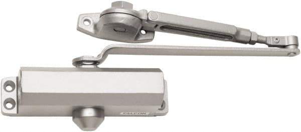 Falcon - 7" Closer Body Length, Light-Duty ADA Complaint Door Closer to Hold Open Manual Damper - Aluminum Finish - Industrial Tool & Supply