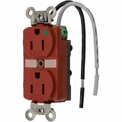 Hubbell Wiring Device-Kellems - 125V 15A NEMA 5-15R Hospital Grade Red Straight Blade Duplex Receptacle - Industrial Tool & Supply