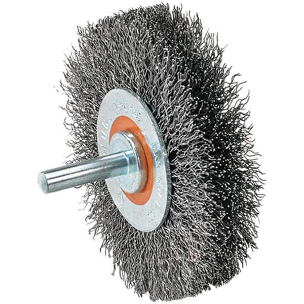 WALTER Surface Technologies - 2" OD, 1/4" Shank Diam, Crimped Stainless Steel Wheel Brush - 5/8" Face Width, 0.0118" Filament Diam, 25,000 RPM - Industrial Tool & Supply