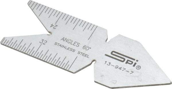 SPI - 60° Angle, Chrome Coated Steel Center Gage - 1/32 to 1/14 Inch Graduation - Industrial Tool & Supply