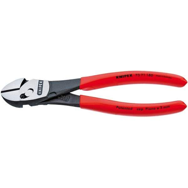 Knipex - 7-1/4" OAL, 24 AWG Capacity, Diagonal Cutter - 1" Jaw Length x 1-3/16" Jaw Width, Oval Head, Plastic Dipped Handle - Industrial Tool & Supply