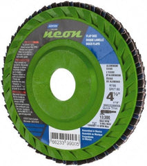Norton - 60 Grit, 4-1/2" Disc Diam, 7/8" Center Hole, Type 27 Ceramic Alumina Flap Disc - 13,300 Max RPM, Polyester Backing, Arbor Attaching System, Coated - Industrial Tool & Supply