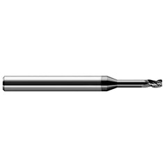 Corner Radius End Mill: 3/64″ Dia, 0.07″ LOC, 0.01″ Radius, 3 Flutes, Solid Carbide 2-1/2″ OAL, 1/8″ Shank Dia, 30 ° Helix, Amorphous Diamond Coated, Corner Radius End, Centercutting