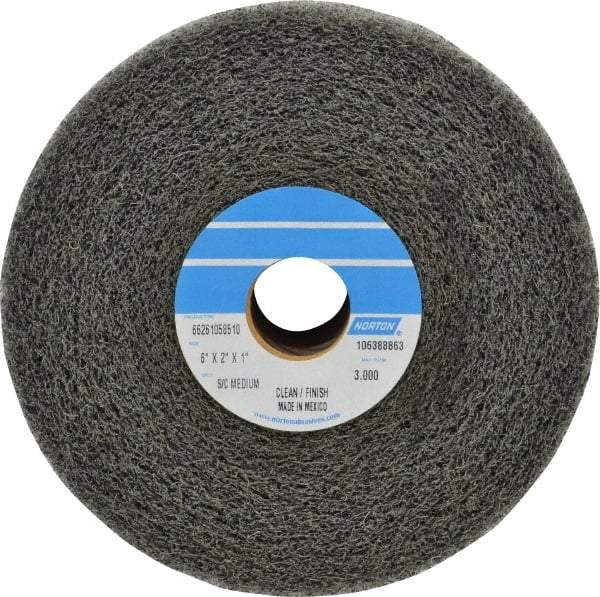 Norton - 6" Diam, 2" Face Width, 1" Center Hole, Medium Grade, Silicon Carbide Deburring Wheel - Convolute, Medium Density 4 Grade, 3,000 RPM - Industrial Tool & Supply