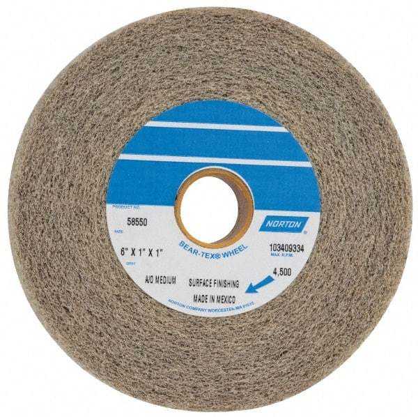 Norton - 6" Diam, 1" Face Width, 1" Center Hole, Medium Grade, Aluminum Oxide Deburring Wheel - Convolute, Medium Density 4 Grade, 4,500 RPM - Industrial Tool & Supply