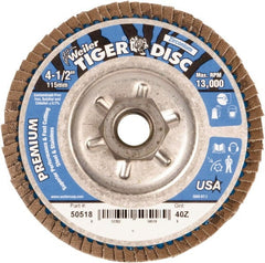 Weiler - 4-1/2" 40 Grit 5/8-11 Center Hole Type 29 Zirconia Alumina Flap Disc - Industrial Tool & Supply