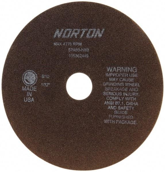 Norton - 8" 60 Grit Aluminum Oxide Cutoff Wheel - 1/32" Thick, 1-1/4" Arbor, 4,775 Max RPM, Use with Stationary Tools - Industrial Tool & Supply