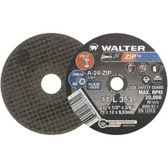 WALTER Surface Technologies - 3" 24 Grit Aluminum Oxide Cutoff Wheel - 1/2" Thick, 3/8" Arbor, 25,470 Max RPM, Use with Die Grinders - Industrial Tool & Supply