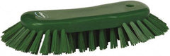 Vikan - 1.3" Bristle Length, Polyester Utility Scrub Brush - 7-3/4" Long x 3" Wide Head, 8" OAL, European Threaded Handle, Green, Polypropylene Block - Industrial Tool & Supply