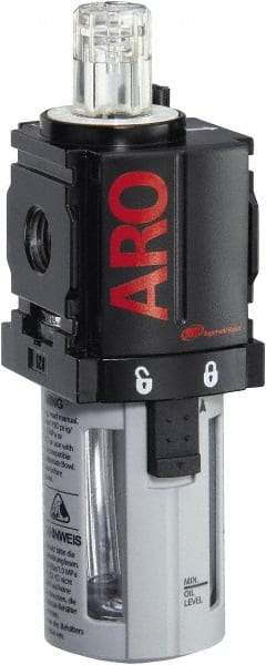 ARO/Ingersoll-Rand - 1/4" NPT, 150 Max psi Miniature Modular Lubricator - Polycarbonate Bowl, Aluminum Body, 51 CFM, 125°F Max Temp, 1.58" Long x 1.81" Wide x 5.04" High - Industrial Tool & Supply