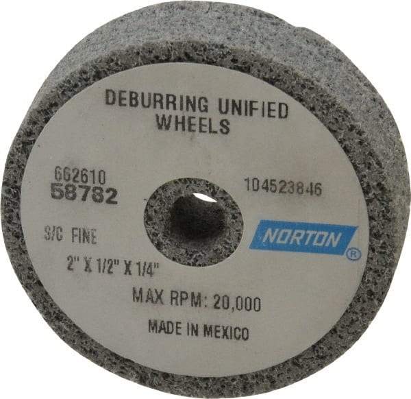 Norton - 2" Diam, 1/2" Face Width, 1/4" Center Hole, Very Fine Grade, Silicon Carbide Deburring Wheel - Unitized, Medium Grade, 20,000 RPM - Industrial Tool & Supply