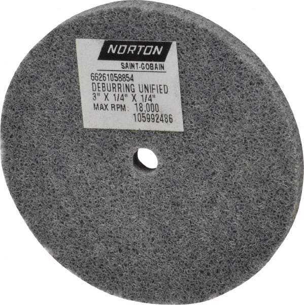 Norton - 3" Diam, 1/4" Face Width, 1/4" Center Hole, Very Fine Grade, Silicon Carbide Deburring Wheel - Unitized, Medium Grade, 18,000 RPM - Industrial Tool & Supply