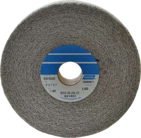 Norton - 6" Diam, 1" Face Width, 1" Center Hole, Medium Grade, Aluminum Oxide Deburring Wheel - Convolute, Medium Density 6 Grade, 4,500 RPM - Industrial Tool & Supply