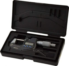 Mitutoyo - 0 to 25 mm Range, 0.001 mm Resolution, Standard Throat, IP65 Electronic Outside Micrometer - 0.001 Inch Accuracy, Ratchet Stop Thimble, Carbide Face, SR44 Battery, Plastic Case, Includes NIST Traceable Certification of Inspection - Industrial Tool & Supply
