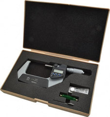 Mitutoyo - 2 to 3 Inch Range, 0.0001 Inch Resolution, Standard Throat, IP65 Electronic Outside Micrometer - 0.0001 Inch Accuracy, Ratchet Friction Thimble, Carbide Face, SR44 Battery, Plastic Case - Industrial Tool & Supply